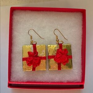 🟡 New Stunning Gift Box Earrings Red & Gold, Dangle Earrings